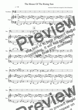 page one of House Of The Rising Sun for Trombone and Piano