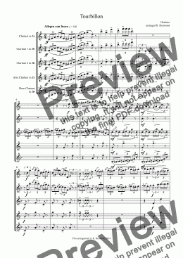 page one of Chabrier - Tourbillon for advanced Clarinet Quintet (Eb, 2Bb, Alto & Bass)
