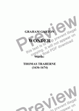 page one of SONG - ’WONDER’ Song for Bass Voice with Piano -  Words: Thomas Traherne (1636-1674)
