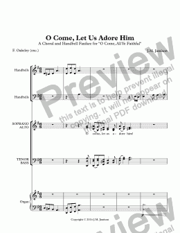 page one of O Come, Let Us Adore Him (A Choral and Handbell Fanfare for "O Come All Ye Faithful") (full score)