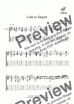 page one of Loth to Depart for solo guitar