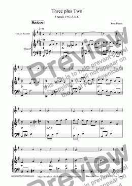 page one of Three plus Two [Four beginner recorder pieces]
