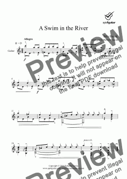 page one of A Swim in the River for solo guitar