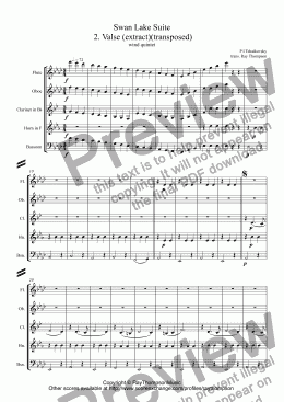 page one of Tchaikovsky: Swan Lake Suite  2. Valse (Waltz)(extract)(transposed) arr. wind quintet