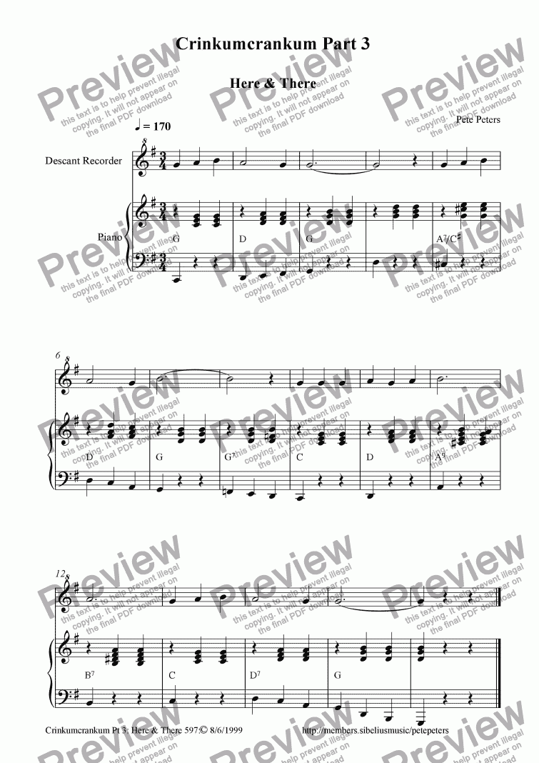 page one of Crinkumcrankum Part 3 [Here & There] beginner recorder