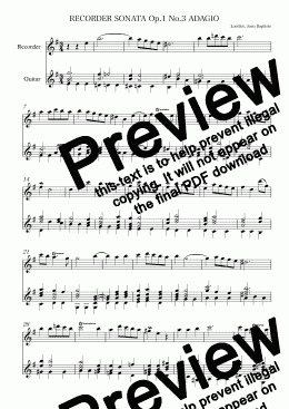 page one of RECORDER SONATA Op.1 No.3 ADAGIO