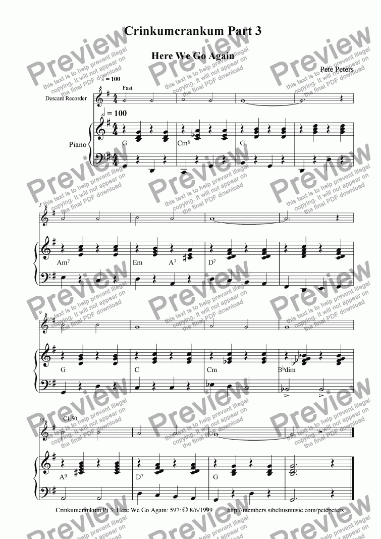 page one of Crinkumcrankum Part 3 [Here We go Again] beginner recorder