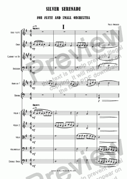 page one of Silver Serenade  for flute and small orchestra Op.10 