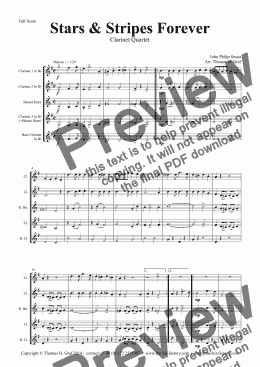 page one of Stars and Stripes forever - Sousa - Clarinet Quartet