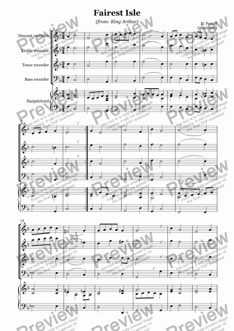 page one of Fairest Isle (Purcell)