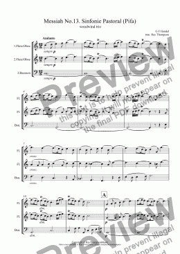 page one of Handel: Sinfonie Pastoral (Pastoral Symphony) (Pifa)(Messiah) arranged woodwind trio (flute/oboe/clarinet/bassoon/cor anglais/bass clarinet)