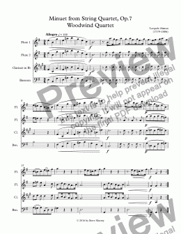 page one of Minuet from String Quartet, Op.7 Woodwind Quartet
