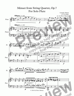 page one of Minuet from String Quartet, Op.7 For Solo Flute