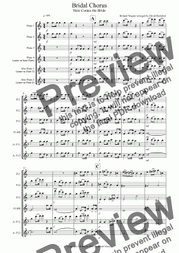 page one of Bridal Chorus "Here Comes the Bride" for Flute Quartet
