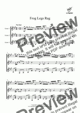 page one of Frog Legs Rag for guitar trio