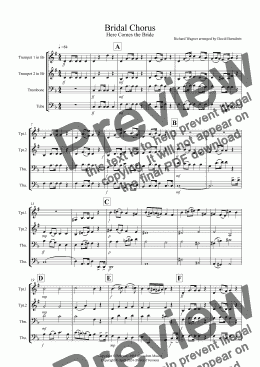 page one of Bridal Chorus "Here Comes The Bride" for Brass Quartet