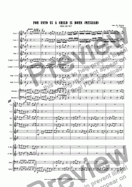 page one of Handel: For unto us a child is born (Messiah)(Der Messias) arr. wind dectet (10 players)( Double wind quintet of 2 Fl, 2 Ob, 2 Cl, 2 Hn, 2 Bsn)