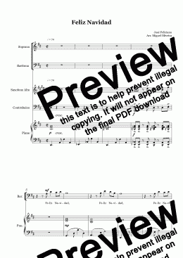 page one of FELIZ NAVIDAD - For voices, saxophone, double bass and piano