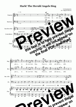 page one of HARK! THE HERALD ANGELS SING - For soprano, baritone, alto saxophone, double bass and piano