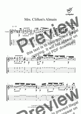 page one of Mrs. Clifton’s Almain for solo guitar