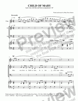 page one of Child of Mary (SATB choir + piano + flute)