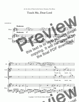page one of Teach Me, Dear Lord (2-pt choir, piano, flute)