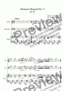 page one of Moment Musical No. 3 op. 94 arr. for Flute, Cello & Piano