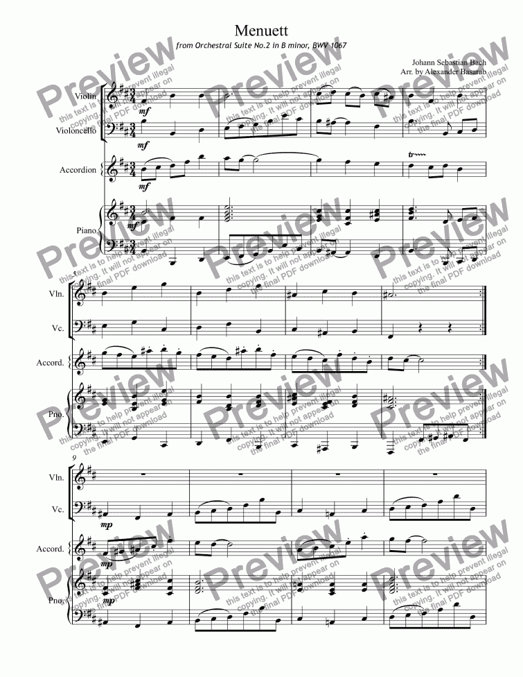 page one of Bach - Menuett from Orchestral Suite No.2 in B minor