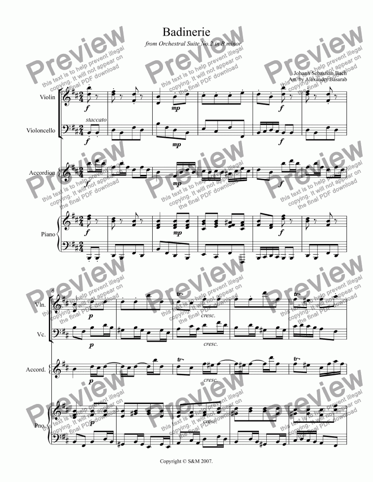 page one of Bach - Badinerie from orchestral Suite in B minor