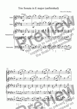 page one of Trio Sonata in E major (unfinished)