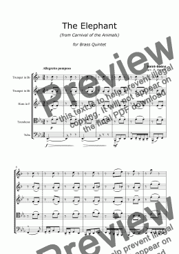page one of Saint-Saëns - ’’The Elephant’’ from ’’Carnival of the Animals’’ - brass quintet