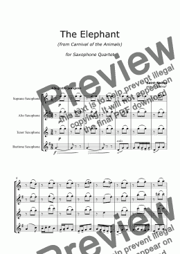 page one of Saint-Saëns - ’’The Elephant’’ from ’’Carnival of the Animals’’ - saxophone quartet