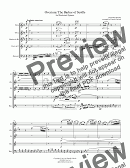 page one of Rossini: Overture to The Barber of Seville for Woodwind Quintet