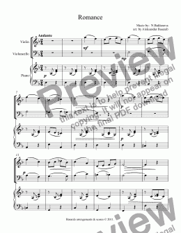 page one of Baklanova - Romance for Violin, Cello & Piano