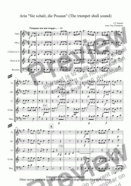 page one of Handel: Messiah (Der Messias): Aria "Sie schalt, die Posaun" (The trumpet shall sound) arr. wind quintet