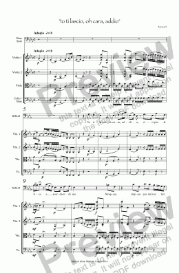 page one of Mozart "Io ti lascio, oh cara, addio" for Bass voice