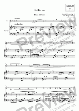 page one of Fauré, G. - Sicilienne, Op. 78 - for Flute (orig.) & Piano (simplified)