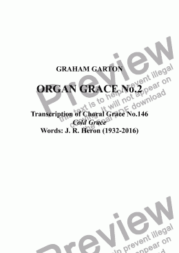 page one of FUNERAL MUSIC - ORGAN GRACE No.2 Transcription of Choral Grace No.146 Cold Grace - Words: J. R. Heron (1932-2016) Physician and Poet - Funeral 21.03.16