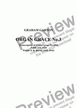 page one of FUNERAL MUSIC - ORGAN GRACE No.3 Transcription of Choral Grace No.100a JUBILATE DEO Words: J. R. Heron (1932-2016) Physician and Poet - Funeral 21.03.16