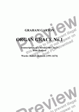 page one of ORGAN GRACE No.1 Transcription of Choral Grace No.25  from Benison - Words by Robert Herrick (1591-1674)