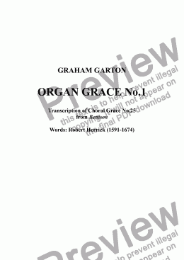 page one of FUNERAL MUSIC  - ORGAN GRACE No.1 - Transcription of Choral Grace No.25  from Benison - Words by Robert Herrick (1591-1674) Funeral 21.03.16
