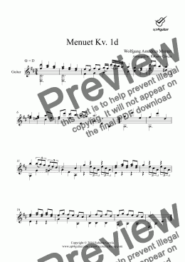 page one of Menuet Kv.1d for solo guitar