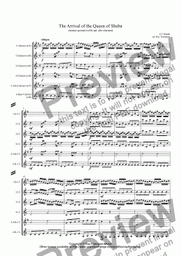 page one of Handel: Solomon HWV67: Sinfonia: The Arrival of the Queen of Sheba arr. clarinet quintet (opt. alto clt.)