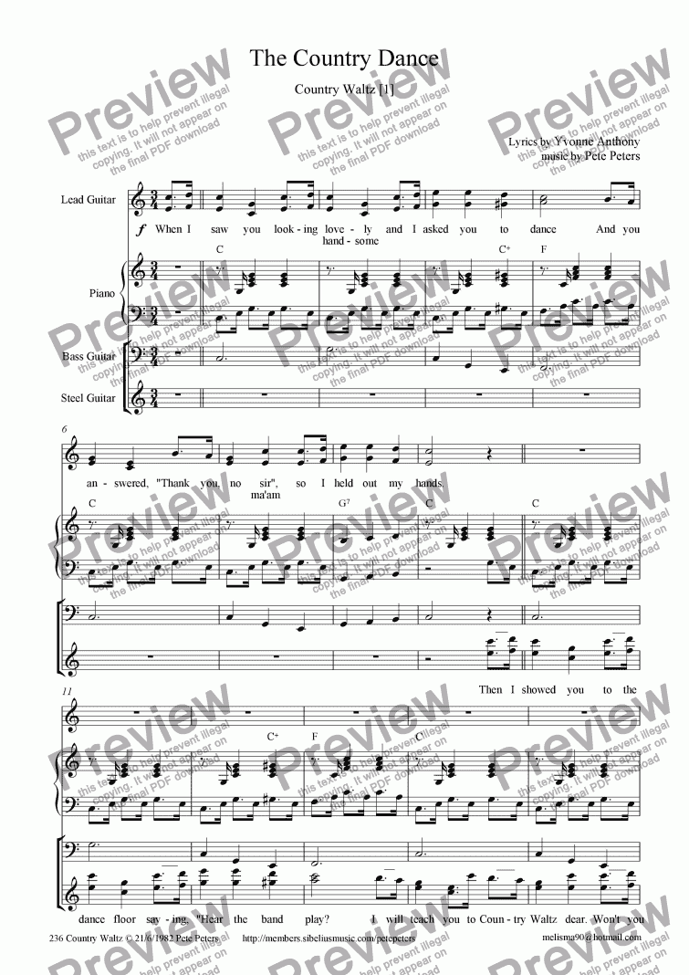 page one of The Country Dance  1[waltz ] Vocal [4tet]