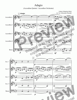 page one of Bach - Adagio in D major, arr. for accordion quintet or orchestra