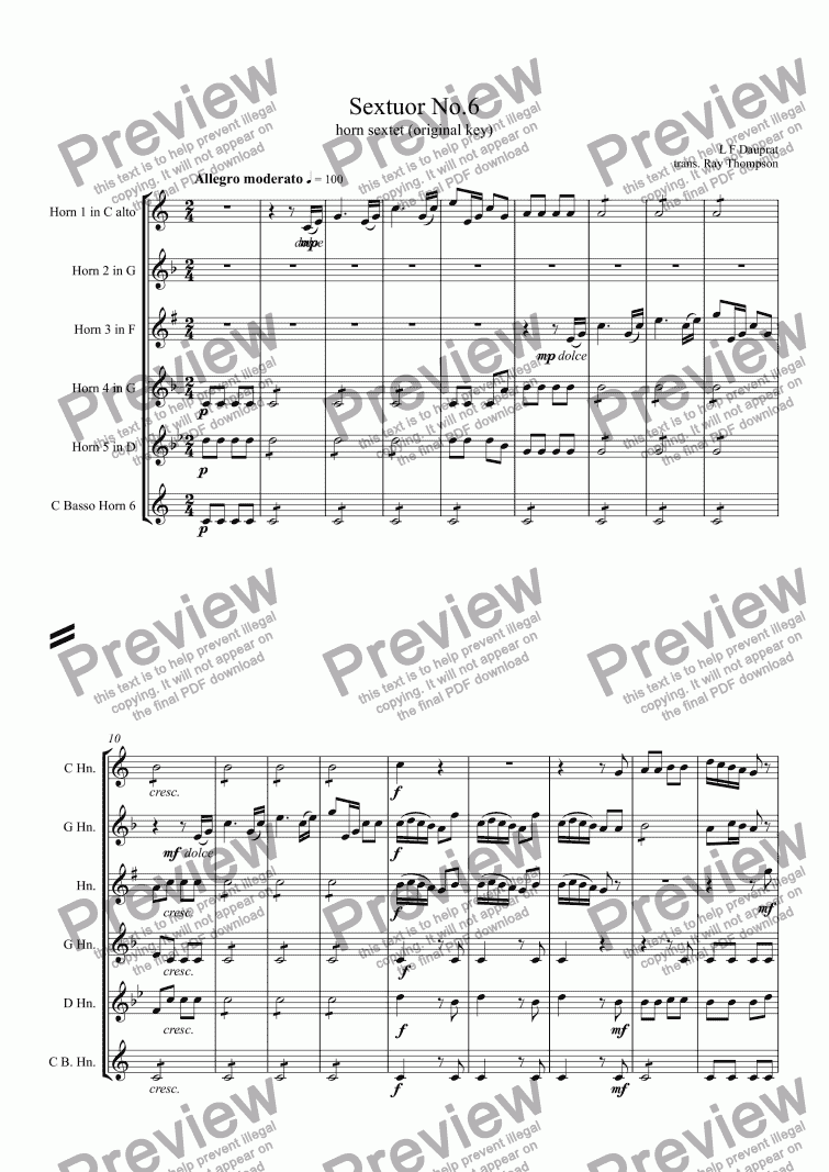 page one of Dauprat: Sextuor No.6 (Horn sextet No.6) original key