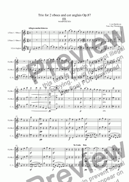 page one of Beethoven:"Trio" Op.87: originally for 2 oboes and cor anglais  Mvt.III. Arranged mixed woodwind trio: flute/oboe/clarinet/cor anglais/alto flute,alto clarinet