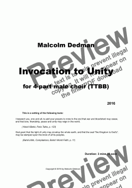 page one of Invocation to Unity