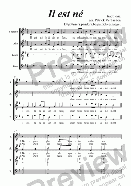 page one of Il est né (for choir SATB)
