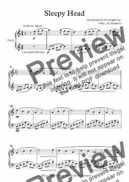 page one of Sleepy Head (for solo piano)